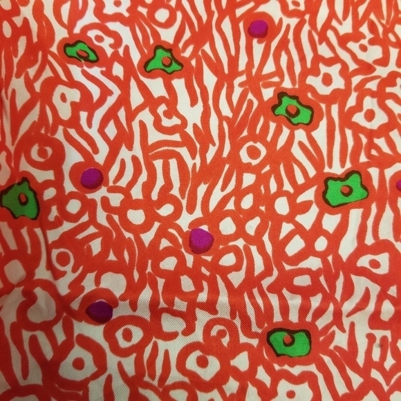 {26" X 26"} Vintage Givenchy Paris Scarf Abstract Orangy-Red Green Purple White - Picture 6 of 13